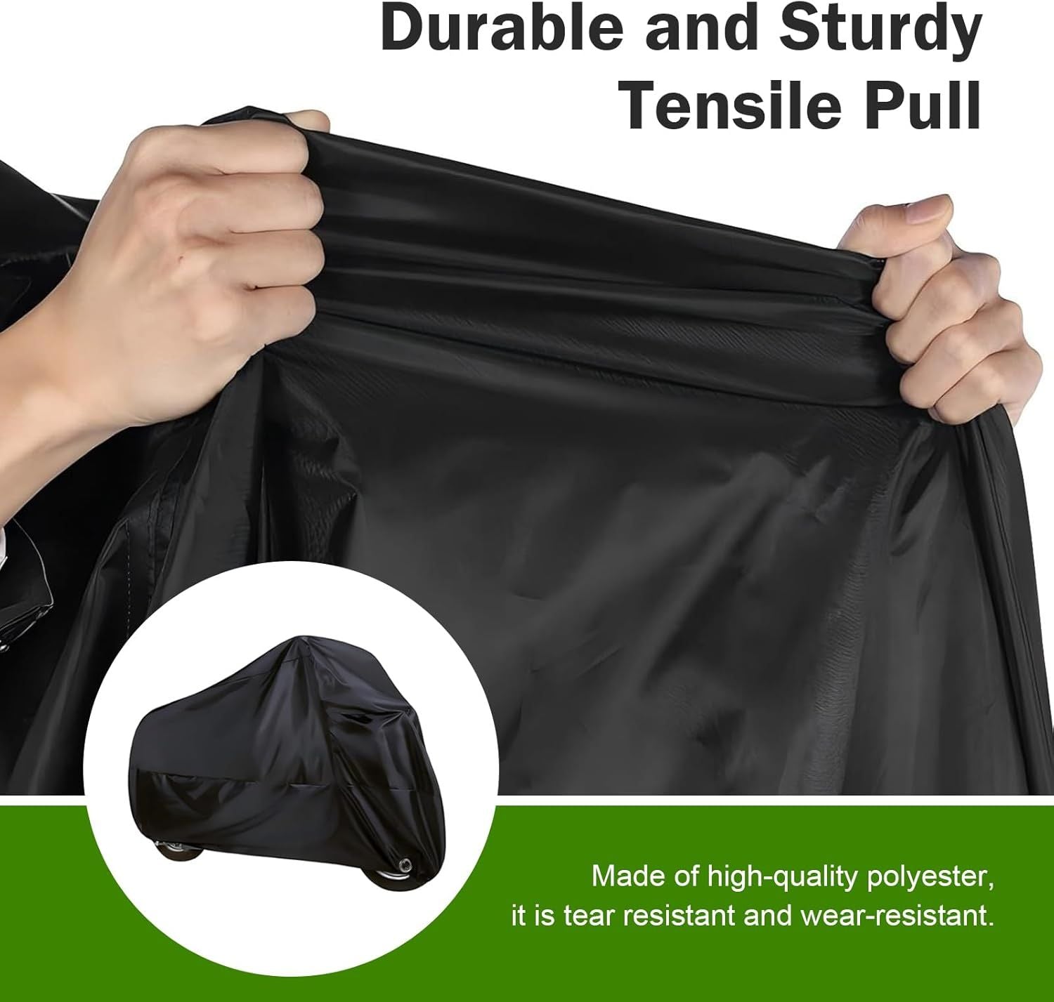 Motorcycle Cover, Waterproof Sun-proof Cloth for All Seasons, Windproof Anti-scratch Shield with Lock‑hole & Buckle Strap, Full Coverage Outdoor Cover for Motorcycle E‑bike Scooter (Black)