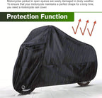 Motorcycle Cover, Waterproof Sun-proof Cloth for All Seasons, Windproof Anti-scratch Shield with Lock‑hole & Buckle Strap, Full Coverage Outdoor Cover for Motorcycle E‑bike Scooter (Black)