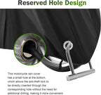 Motorcycle Cover, Waterproof Sun-proof Cloth for All Seasons, Windproof Anti-scratch Shield with Lock‑hole & Buckle Strap, Full Coverage Outdoor Cover for Motorcycle E‑bike Scooter (Black)