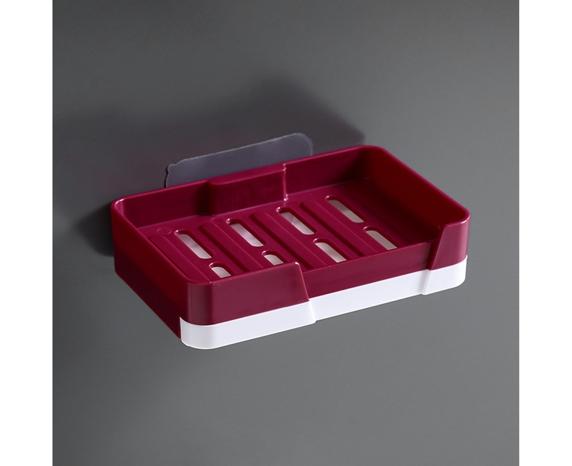 Soap Box Punch Free Good Load Capacity Plastic Soap Holder with Water Tray for Home - Red