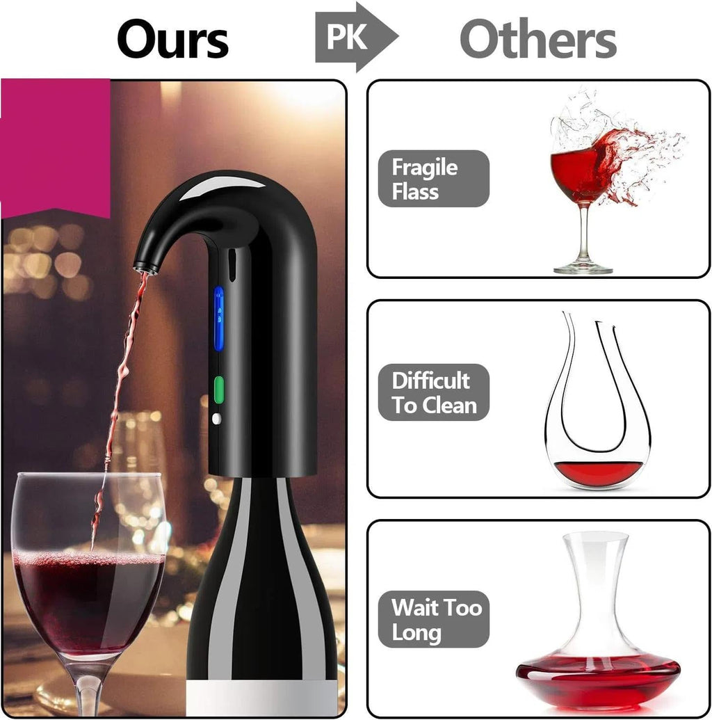 Wine Aerator Electric Wine Decanter One Touch Red - White Wine Accessories Aeration Work with Wine Opener for Beginner Enthusiast - Spout Pourer - Wine Preserver - Red