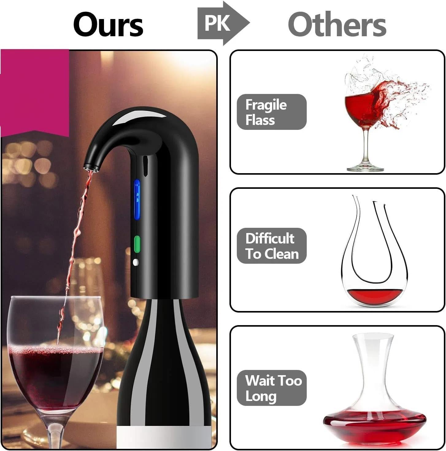 Wine Aerator Electric Wine Decanter One Touch Red - White Wine Accessories Aeration Work with Wine Opener for Beginner Enthusiast - Spout Pourer - Wine Preserver - Red