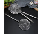 Long Handle Round Stainless Steel Colander Oil Filter Fried Food Grid Strainer-Silver 20