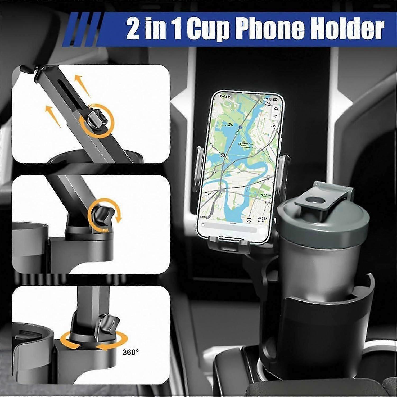 Car Cup Holder with Phone Mount - Adjustable Rotatable Expander for Cell Phone & Drink