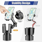 Car Cup Holder with Phone Mount - Adjustable Rotatable Expander for Cell Phone & Drink