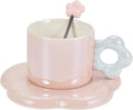 Ceramic Coffee Cup & Saucer Set Flower Mug Demitasse 10oz Pearl Pink