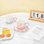 Ceramic Coffee Cup & Saucer Set Flower Mug Demitasse 10oz Pearl Pink