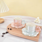 Ceramic Coffee Cup & Saucer Set Flower Mug Demitasse 10oz Pearl Pink