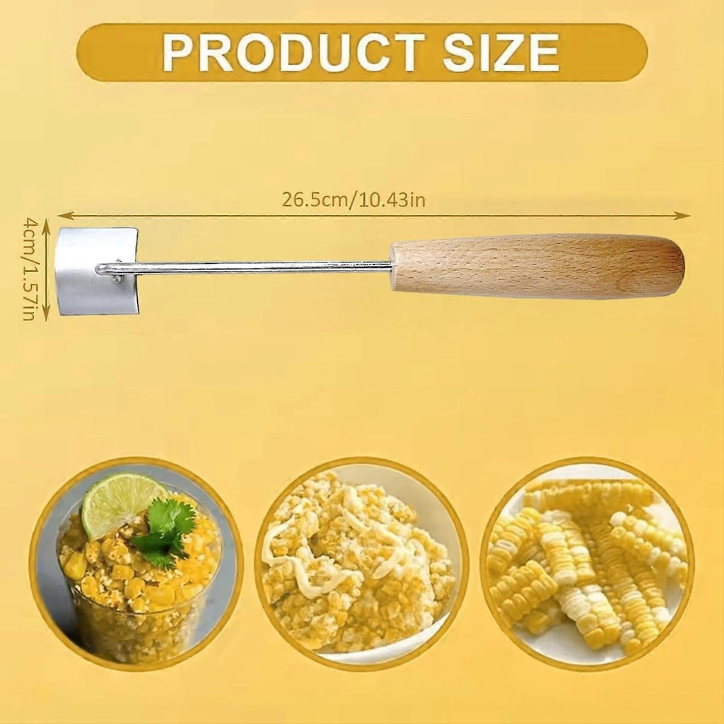 2PCS Stainless Steel Corn Stripper with Wooden Handle - Fast Kernel Removal