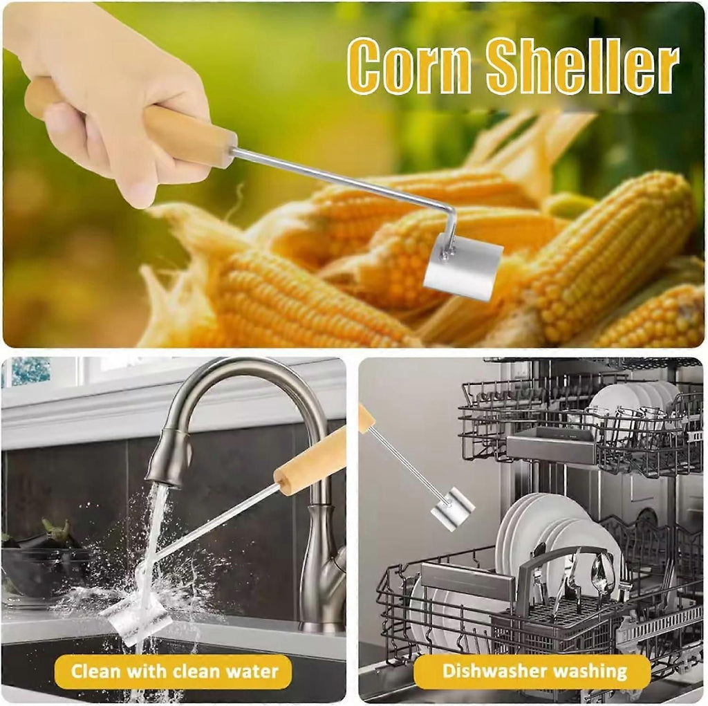 2PCS Stainless Steel Corn Stripper with Wooden Handle - Fast Kernel Removal