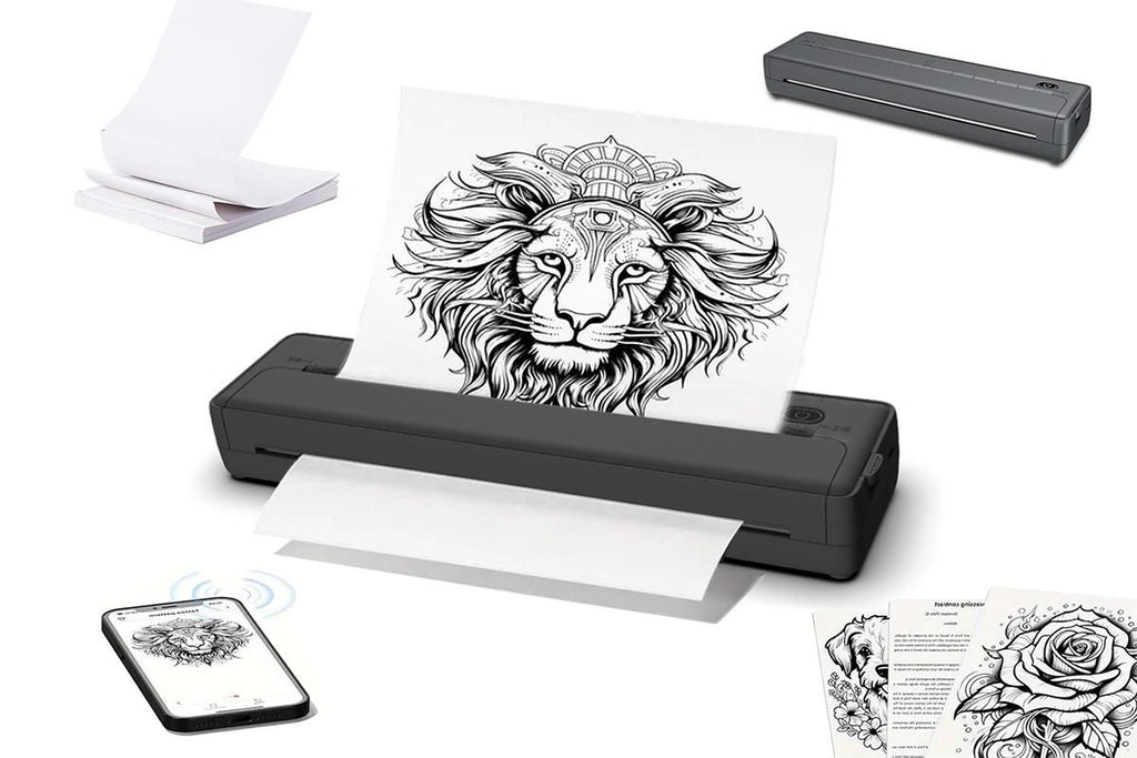 Portable Printer Wireless Bluetooth A4 Thermal Mobile Printer with 100Pcs Thermal Paper Inkless Printer Compatible with iOS Android for Office Car Home -Black