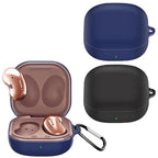 2Pcs Silicone Headphone Protective Case Wireless Earphone Cover with Carabiner for Samsung Galaxy Buds2/ Buds Live/Buds Pro White and Pink