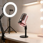 USB Condenser Gaming Microphone with RGB Lighting Adjustable Stand for Recording Streaming Pink