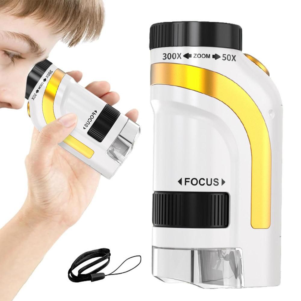 50X-300X Handheld Microscope with LED Lights Portable Pocket Zoom Gold