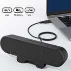 USB Wired Computer Speaker, HD Stereo Sound with Volume Control, Clamp-on Design, Black