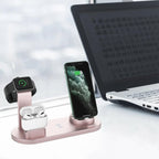 Wireless Charger Dock 3 in 1 Charging Station Wireless Charger Stand for Apple iPhone Watch -Rose gold