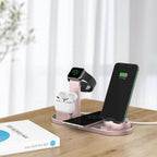 Wireless Charger Dock 3 in 1 Charging Station Wireless Charger Stand for Apple iPhone Watch -Rose gold