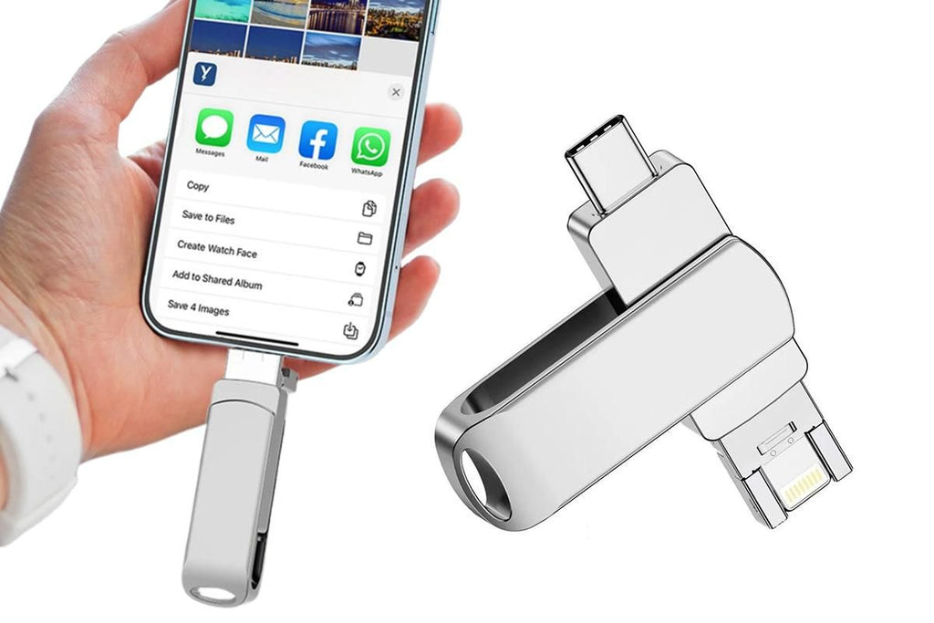 4 in 1 USB Flash Drive Photo Stick USB 3.0 Memory Stick Storage for Photos Backup -Rotating USB Flash Drive 128GB