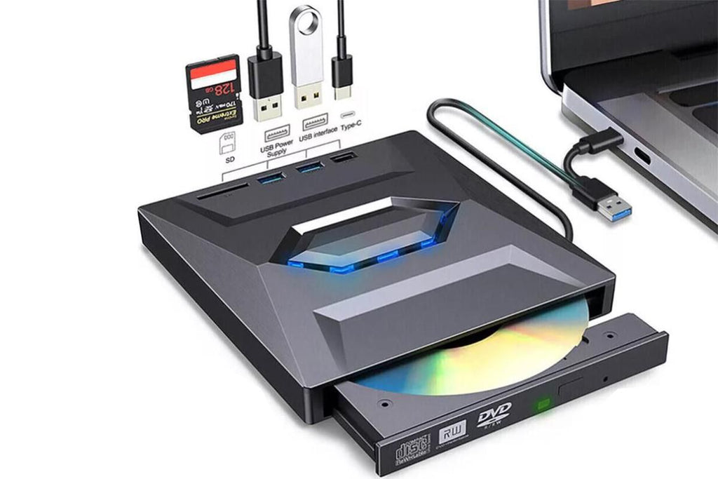 7 in 1 External CD DVD Drive USB3.0 Type-C Writer Burner Player for Laptop Windows