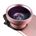 2pcs Cell Phone Camera Lens 2 in1 Portable Wide Angle Macro Cell Phone Camera Lens Kit -Rose Gold