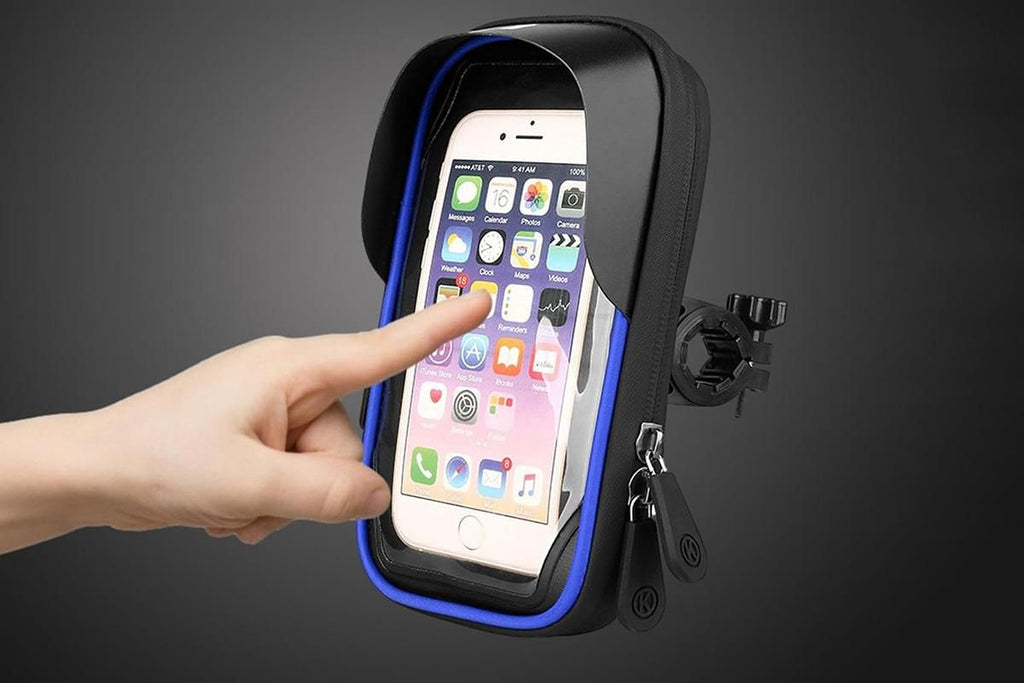 Waterproof Bike Phone Holder Fully Enclosed Touch Sensitive Phone Mount-Blue