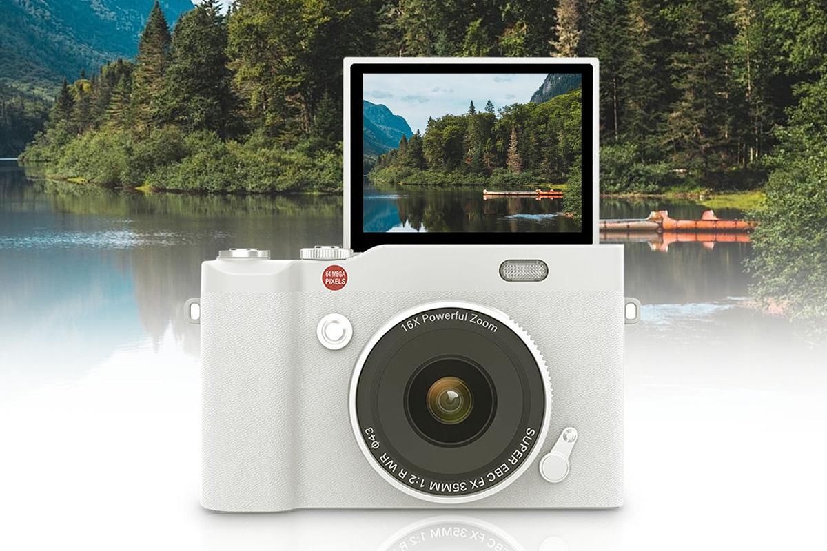 4K Digital Camera 64MP Vlogging Camera with 180-degree Flip Screen 16X Digital Zoom -White