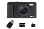 4K Digital Camera Flip Screen Autofocus for Vlogging Photography Beginners-Black