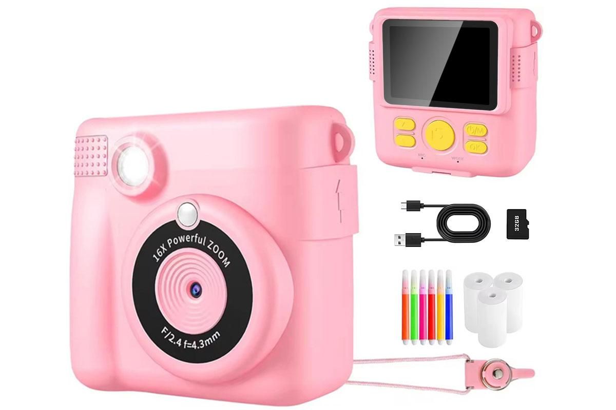 Instant Print Camera for Kids Zero Ink Print Photo Camera with 32G TF Card-Purple