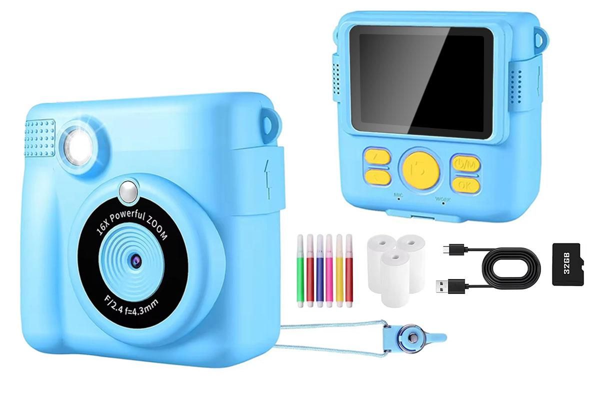 Instant Print Camera for Kids Zero Ink Print Photo Camera with 32G TF Card-Purple