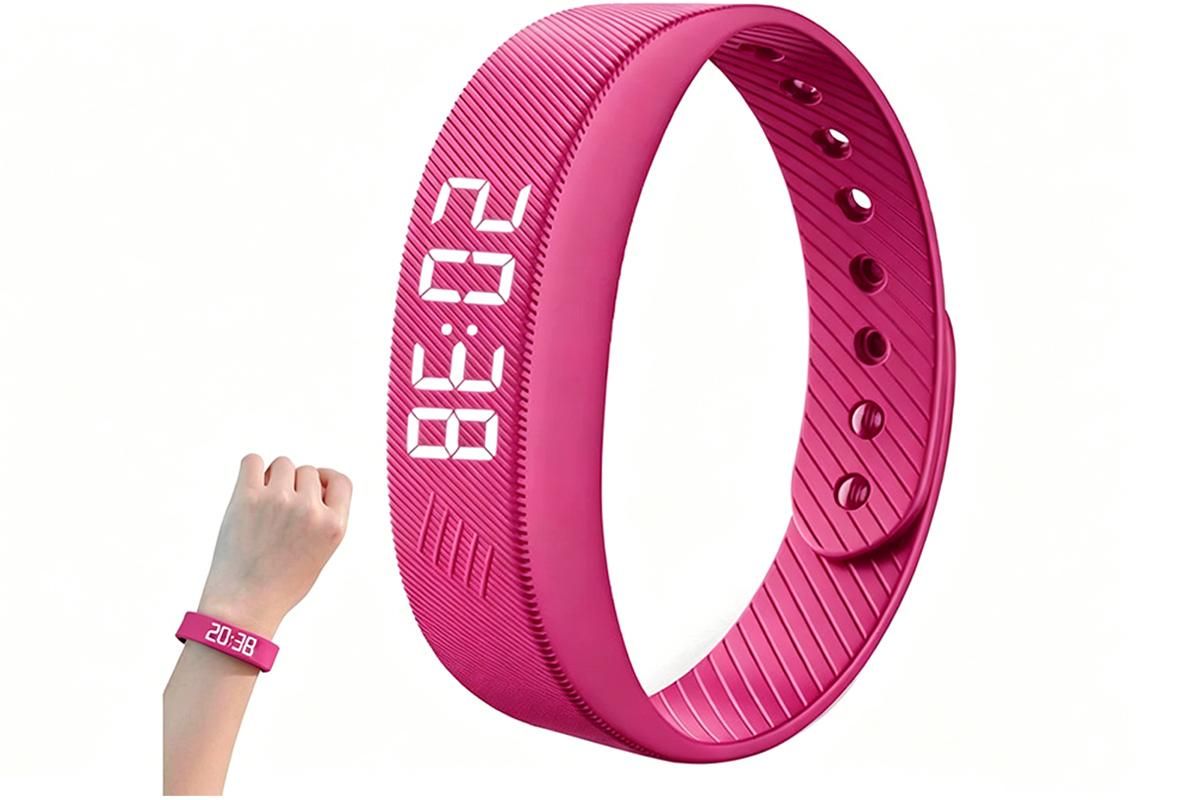 Digital Sports Watch Pedometer Vibrating Alarm Wristband - Black
