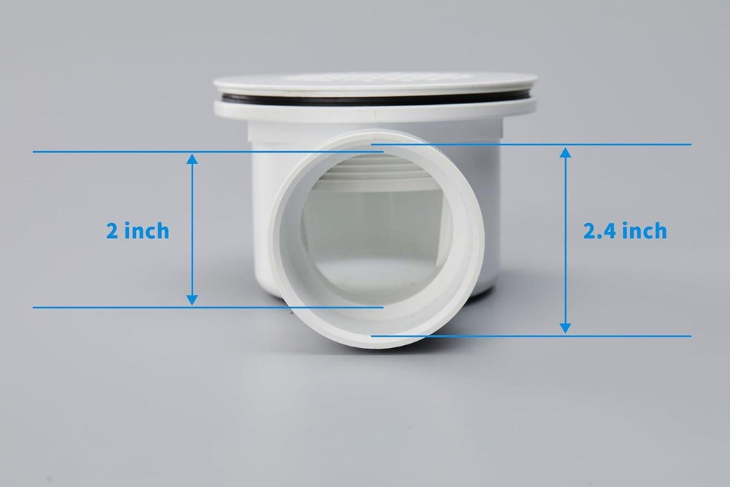 2 Inch Shower Base Drain Low Profile PVC Side Outlet with 90 Hole Strainer Reducer