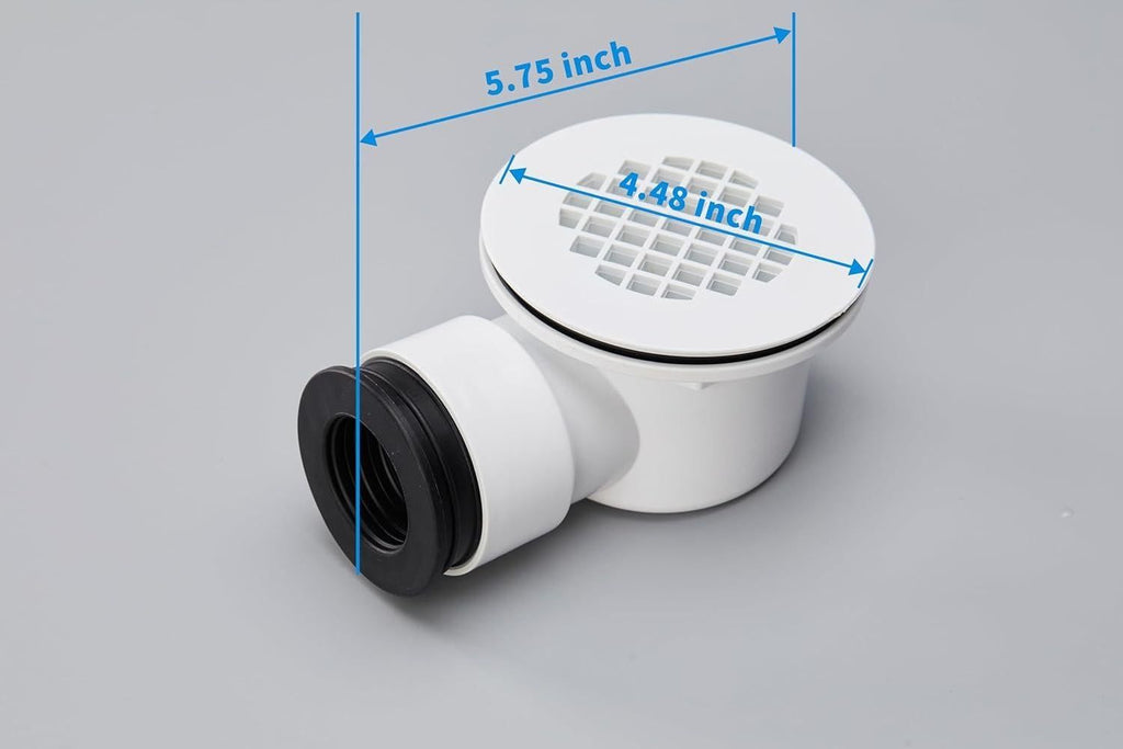 2 Inch Shower Base Drain Low Profile PVC Side Outlet with 90 Hole Strainer Reducer
