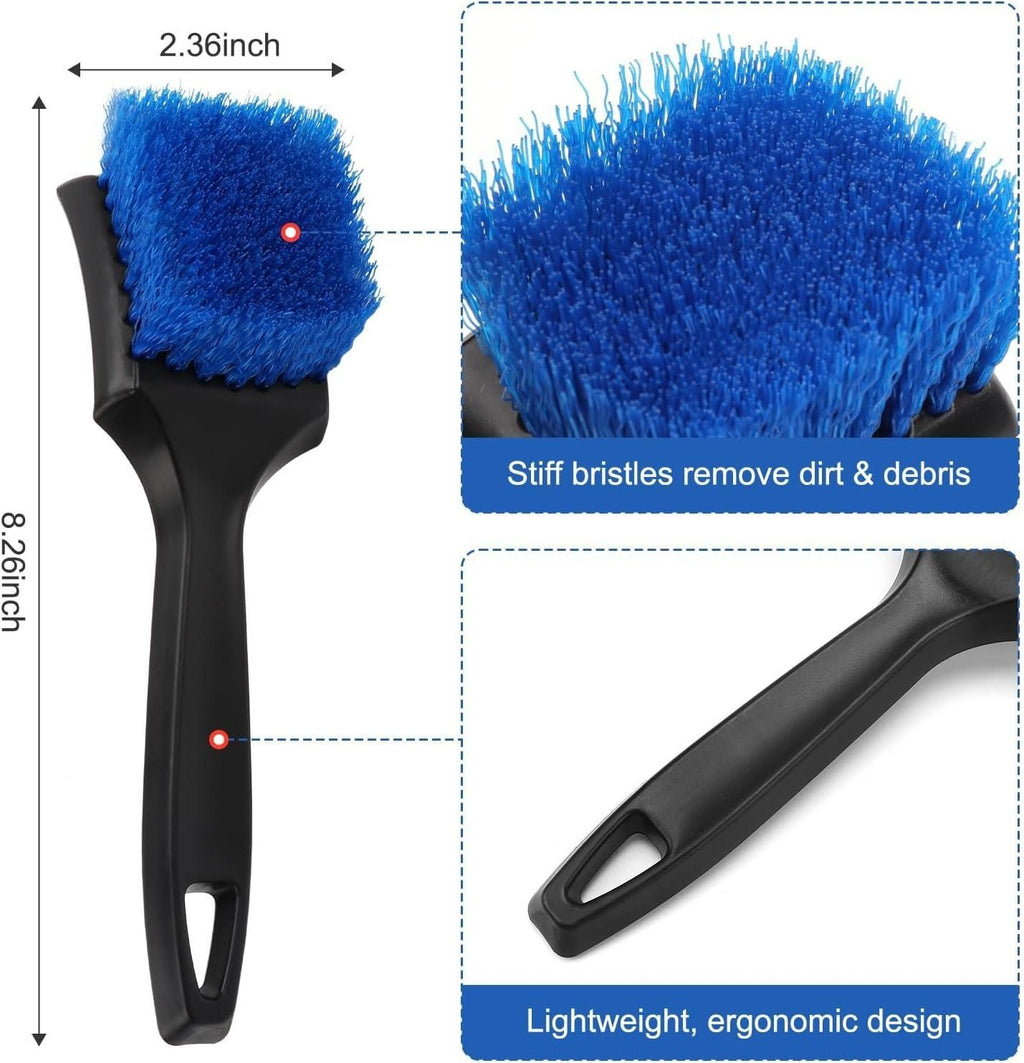 Car Cleaning Brush Set 3pc Soft Stiff Detail Brushes for Tyres Carpet Wheels