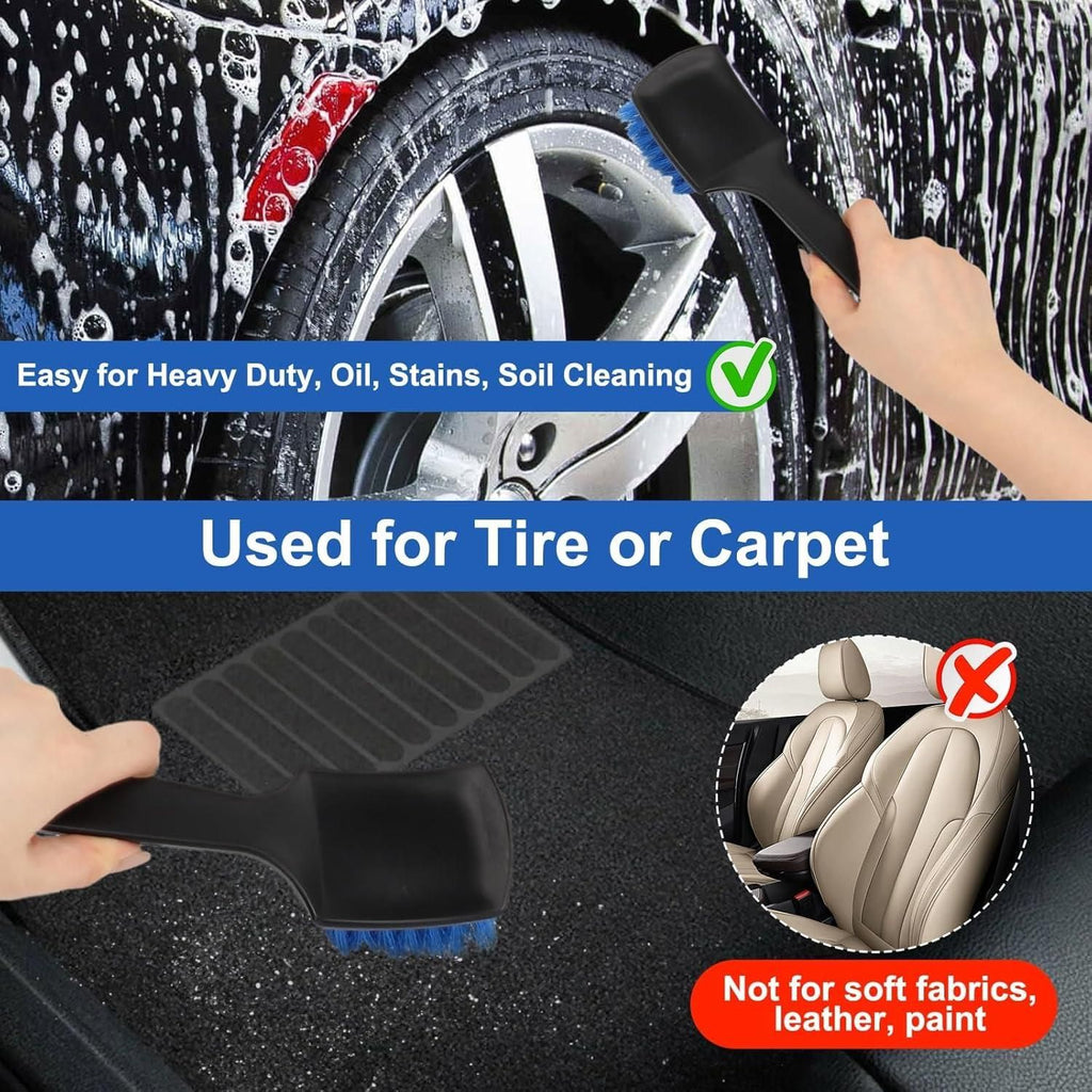 Car Cleaning Brush Set 3pc Soft Stiff Detail Brushes for Tyres Carpet Wheels