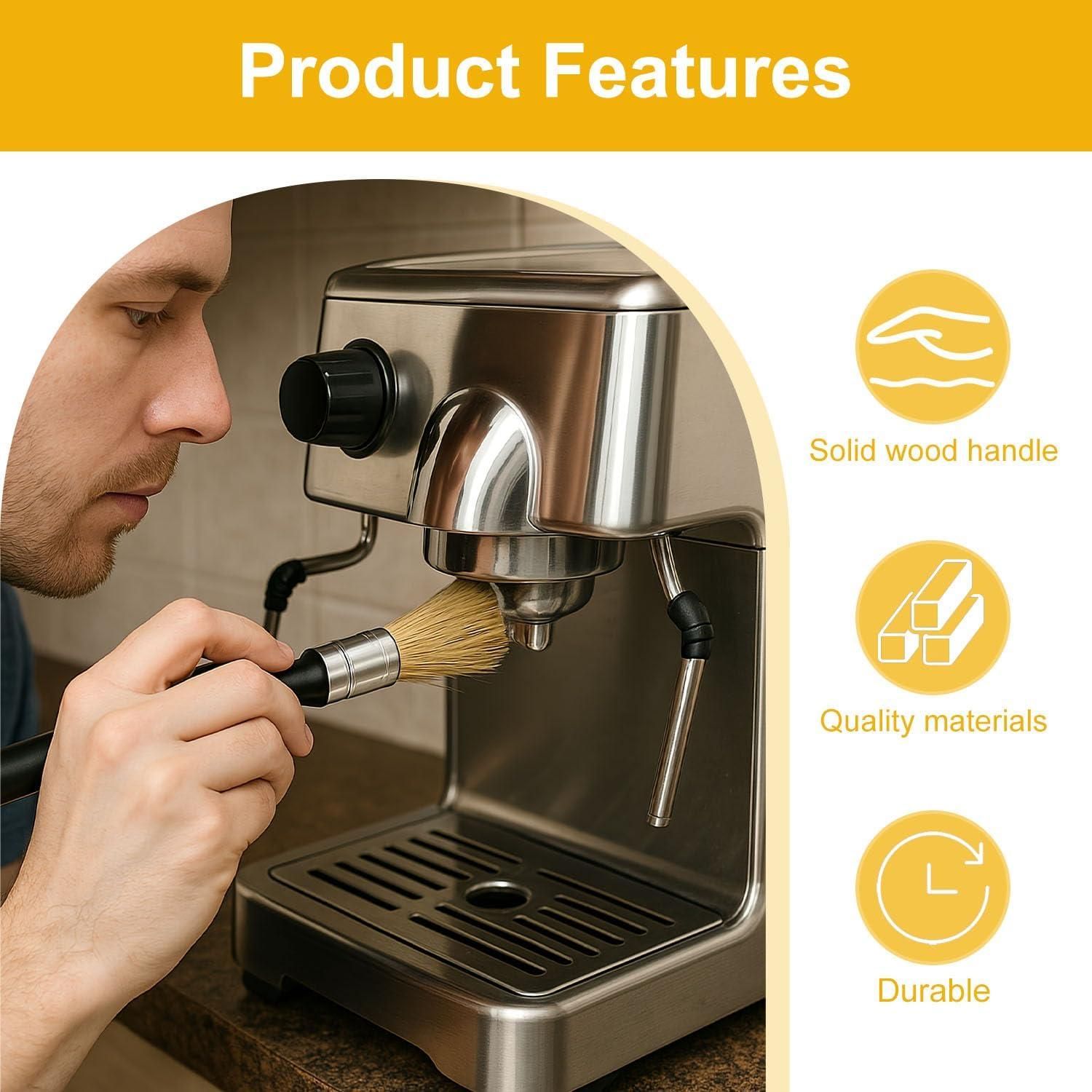 Coffee Cleaning Brush Wooden Handle Espresso Machine Grinder Brush Black