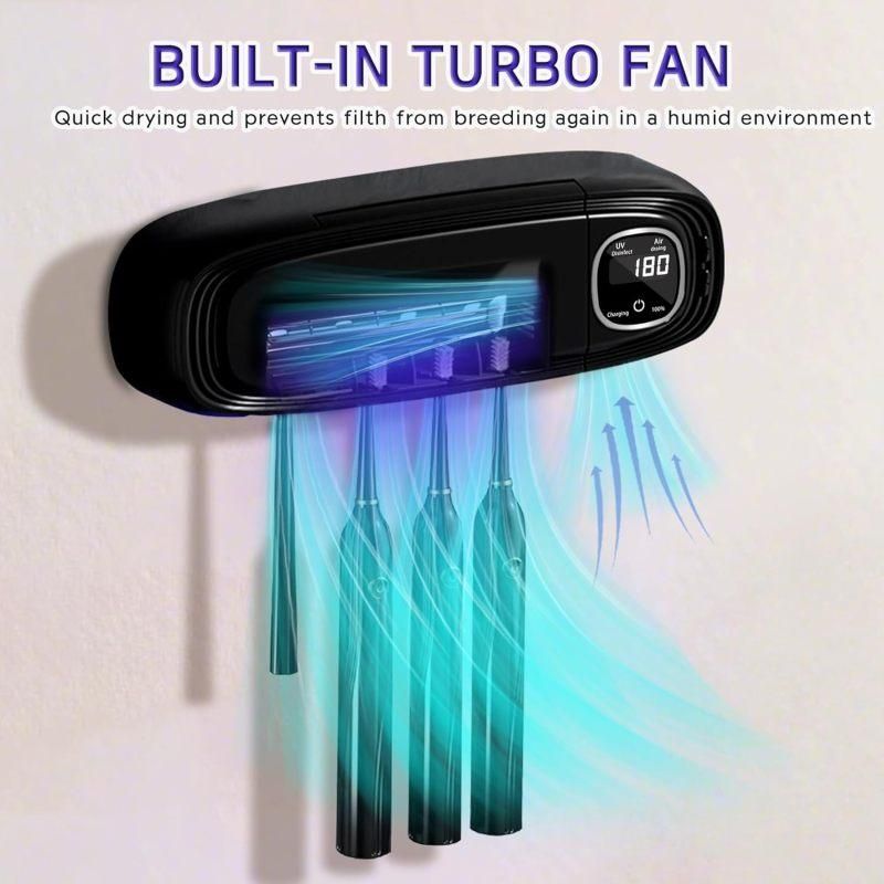 Punch- Wall Mount UV Disinfection Toothbrush Holder 4-Slot Timer Black