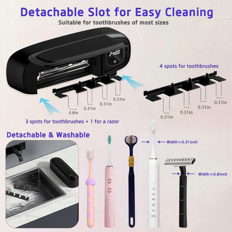 Punch- Wall Mount UV Disinfection Toothbrush Holder 4-Slot Timer Black
