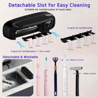 Punch- Wall Mount UV Disinfection Toothbrush Holder 4-Slot Timer Black
