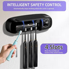Punch- Wall Mount UV Disinfection Toothbrush Holder 4-Slot Timer Black