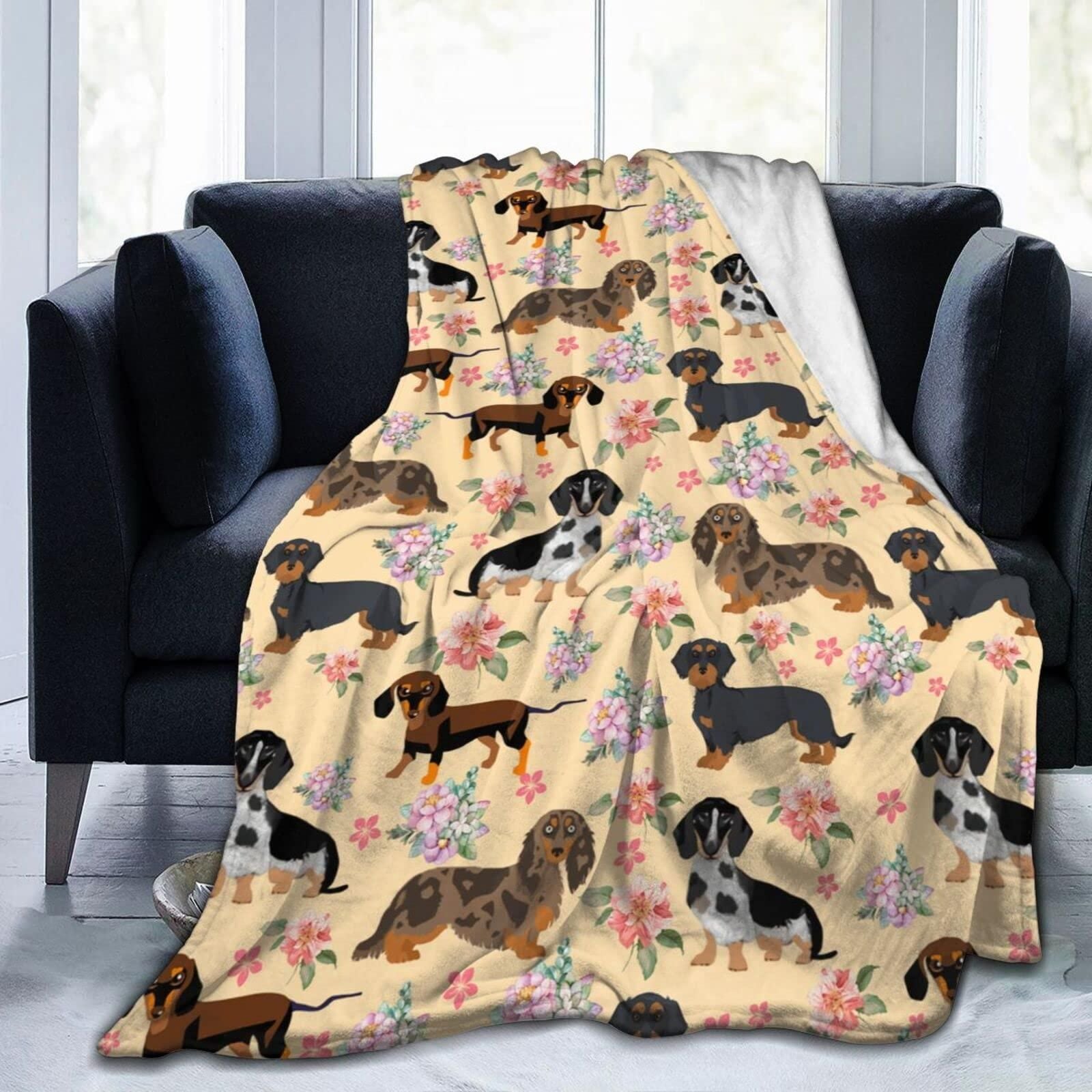 Flannel Throw Blanket Puppy Floral Print Soft Fleece Sofa Bed Cover 130x150cm