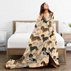Flannel Throw Blanket Puppy Floral Print Soft Fleece Sofa Bed Cover 130x150cm