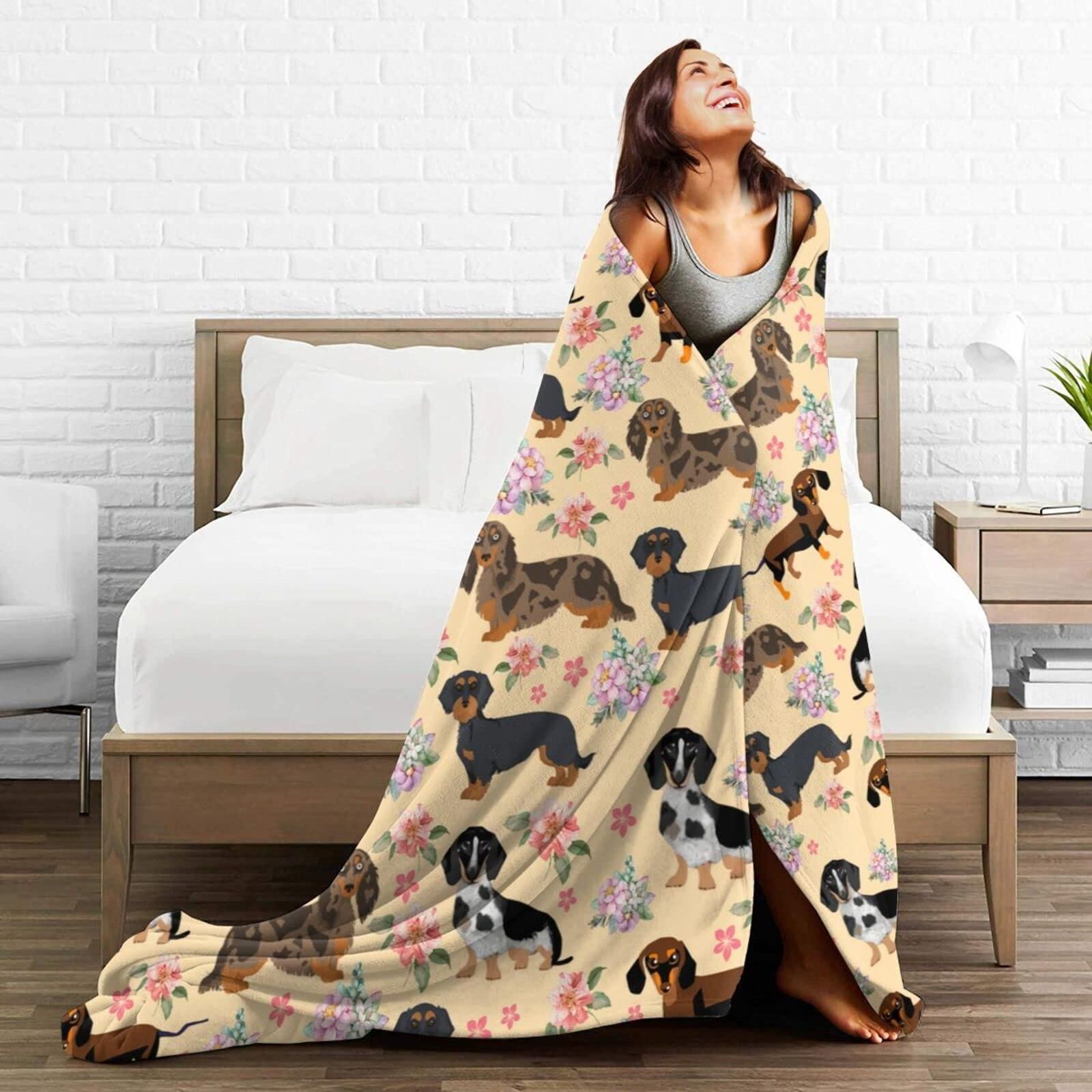 Flannel Throw Blanket Puppy Floral Print Soft Fleece Sofa Bed Cover 130x150cm