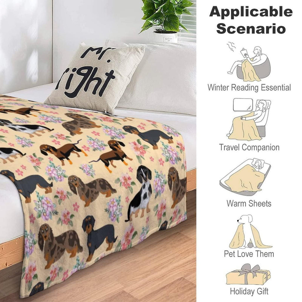 Flannel Throw Blanket Puppy Floral Print Soft Fleece Sofa Bed Cover 130x150cm