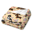 Flannel Throw Blanket Puppy Floral Print Soft Fleece Sofa Bed Cover 130x150cm