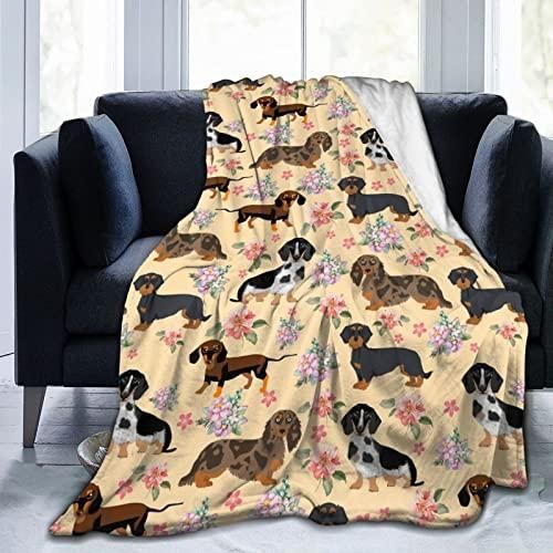 Flannel Throw Blanket Puppy Floral Print Soft Fleece Sofa Bed Cover 130x150cm