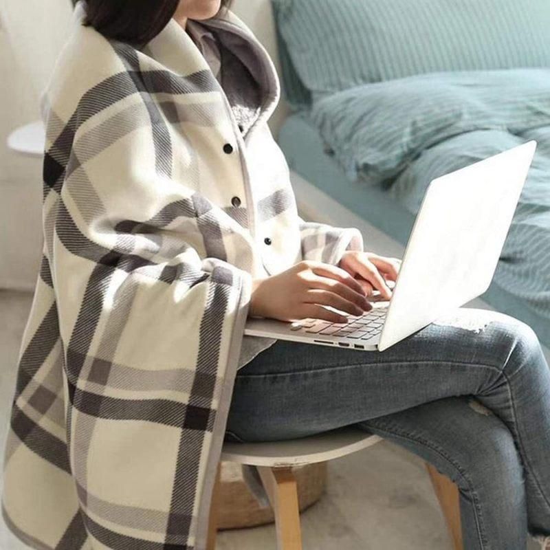 Hooded Thermal Blanket Sleeveless Design Universal Wheelchair Warm Cover Gray - 100*140cm