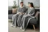 Sleeved Blanket Hoodie Flannel Sherpa TV Blanket Navy Blue