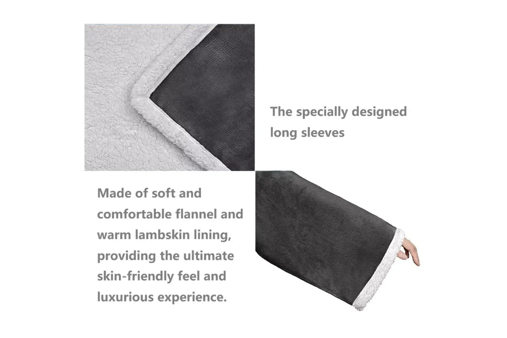Sleeved Blanket Hoodie Flannel Sherpa TV Blanket Navy Blue