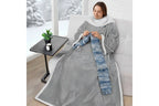 Sleeved Blanket Hoodie Flannel Sherpa TV Blanket Navy Blue