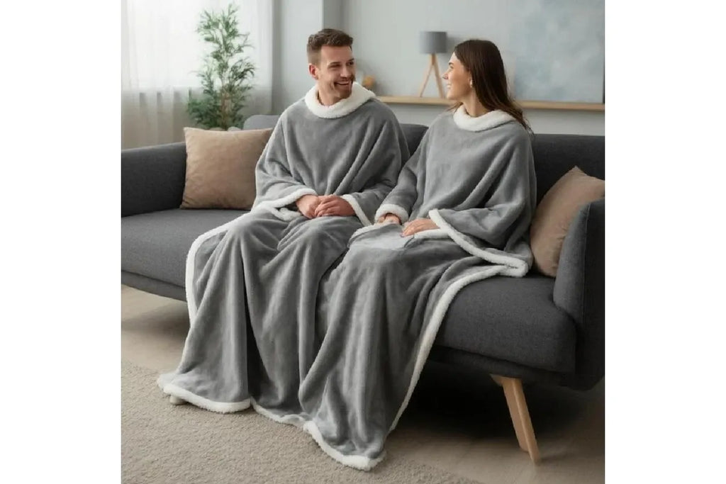 Sleeved Blanket Hoodie Flannel Sherpa TV Blanket Navy Blue